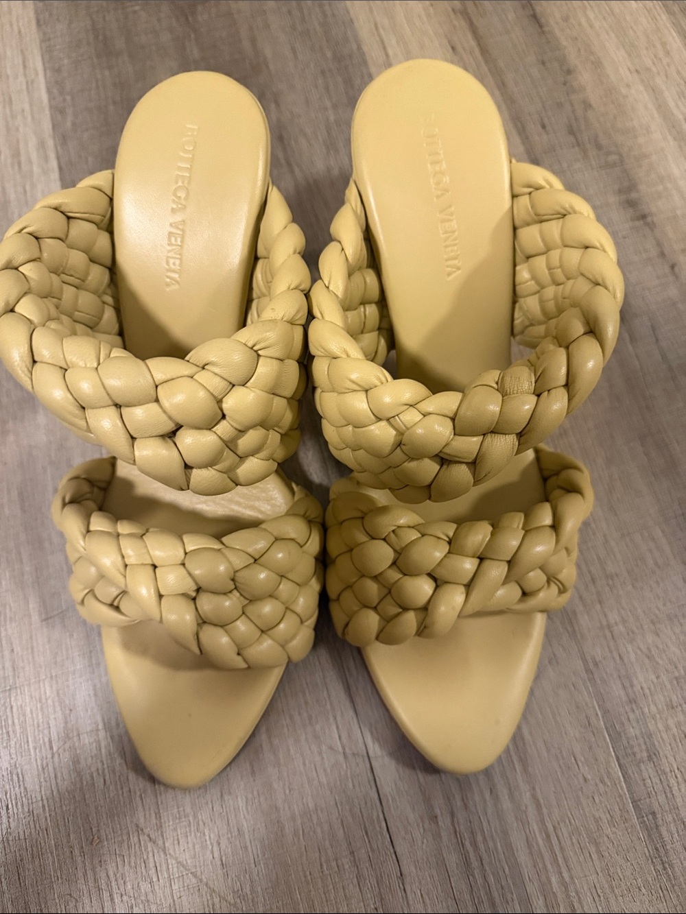 Bottega Veneta Braided Double-Strap Slide Sandals in Pale Yellow